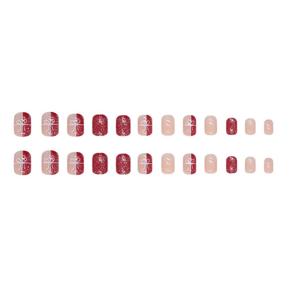 24Pcs/set DIY Nail Accessories Christmas Short False Nails Christmas Fake Nail Extension  Nail Salon
