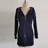 Autumn Winter Women Long Sleeve Coat Zip Irregular Floral Print Hood Jacket