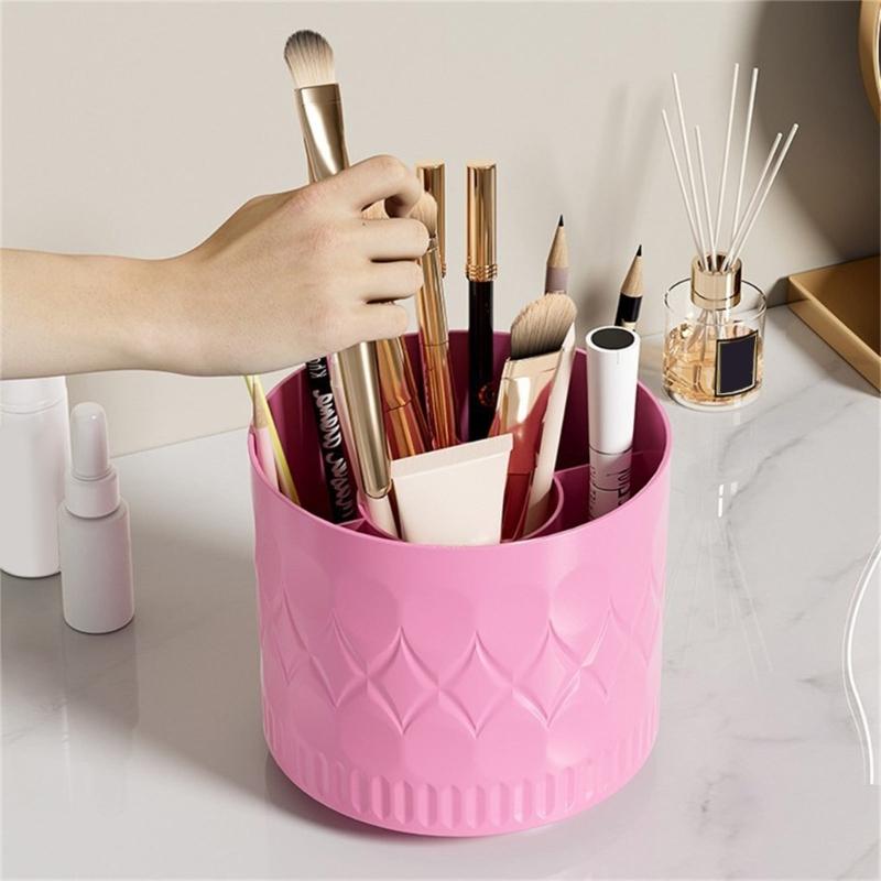 Drillless Cosmetic Brush Holder 360 Degree Rotating Spacious Makeup Organizers Cups For Desk Bathroom Countertop
