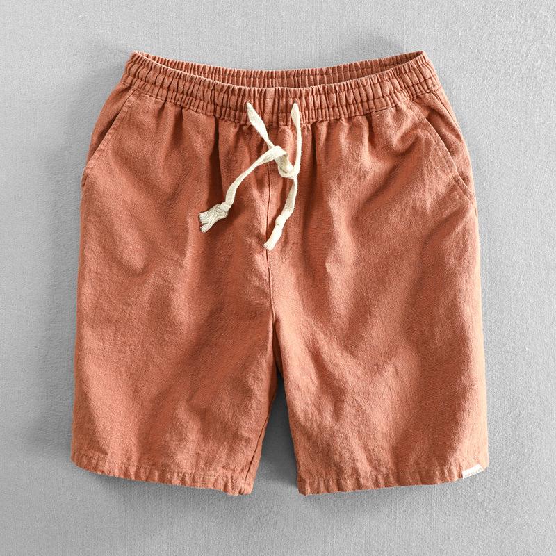 Men's Casual Linen Beach Shorts - Breathable, Trendy, Mid-Length Solid Color