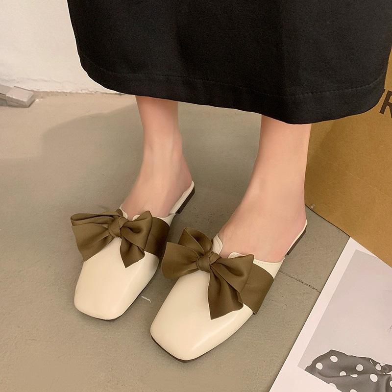 

Женские тапочки Baotou, весенне-летняя верхняя одежда, новинка 2023 года, модные полуприцепы, модные тапочки в сказочном стиле с галстуком-бабочкой на толстом каблуке Ins Fashion 38