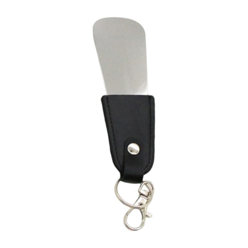 Stainless Steel Shoe Horn With Leather Strap and Keychain Compact Portable Design For Travel Kids Elderly Footwear Aid