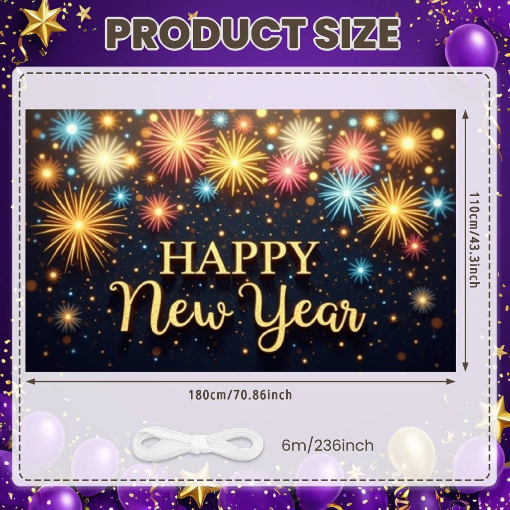 Happy New Year Banner Golden Lettering Sparkling Design New Year Party Decoration Backdrop Festive Holiday Photo Background
