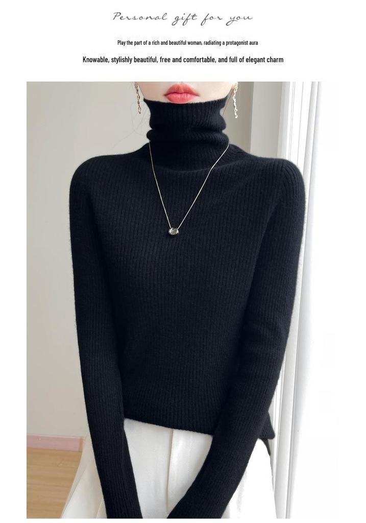 Elegant Knit Turtleneck Sweater: Super Elastic with Wrinkled Stacked Design
