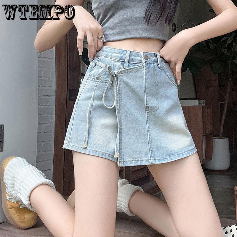 

Cowboy Shorts Women s Summer A-line High Waist Tied Hot Shorts S світло-синій колір
