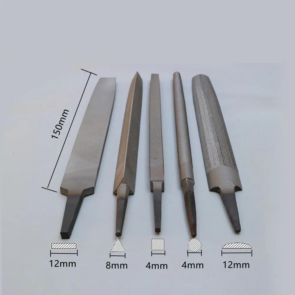 5Pcs 6 Inch Industrial Steel Files Set Flat/Round/Half Round/Triangle/Square For Metalworking Woodworking Steel Rasp File Flat