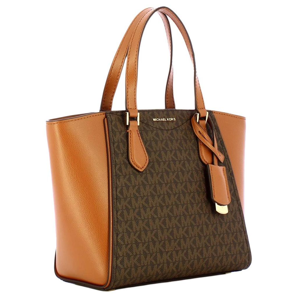 Michael Kors Taryn Logo Print Faux Leather Shoulder Crossbody Handbag Small Women handbags Dark-Brown Acorn-Brown 32F4GTBC1B-BRN/ACORN