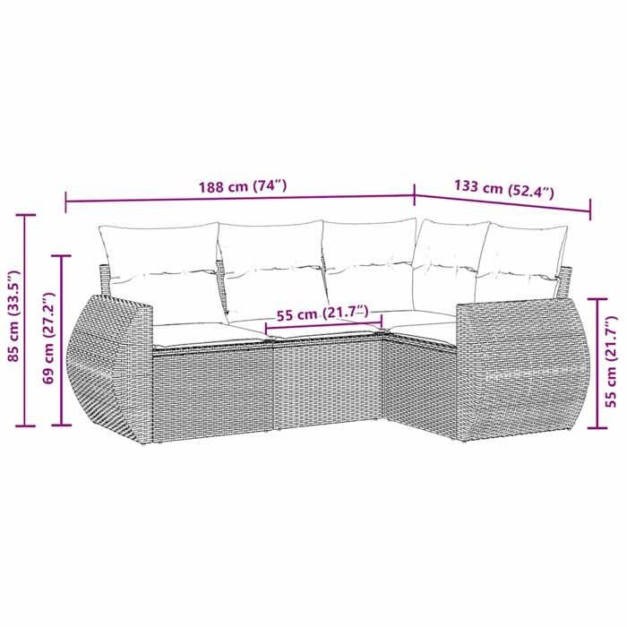 VidaXL Salon de Jardin avec Coussins 4 pcs, Canapés de Terrasse, Ensemble de Meubles de Patio, Mobilier d'Extérieur, Noir 3253643