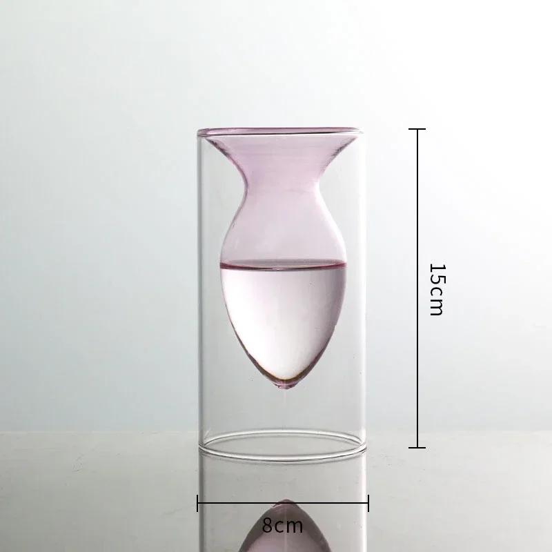 Hot Sell Colored Glass Vase Double Layered Nordic Flameless Rattan Aroma Bottle High Borosilicate Living Room Flower Arrangement