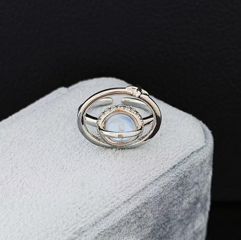 Moonstone Cute Rabbit Open Ring Planet Niche Design High-End Temperament Stacking Wearing Personalized Sweet Ring