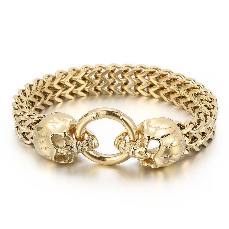 European and American Personality Domineering Punk Skull Titanium Steel Men's Bracelet
