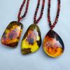 Amber Beeswax Teardrop Pendant Necklace for Men & Women - Blood Vein Charm, Ethnic Style, Peace & Safety Sweater Chain