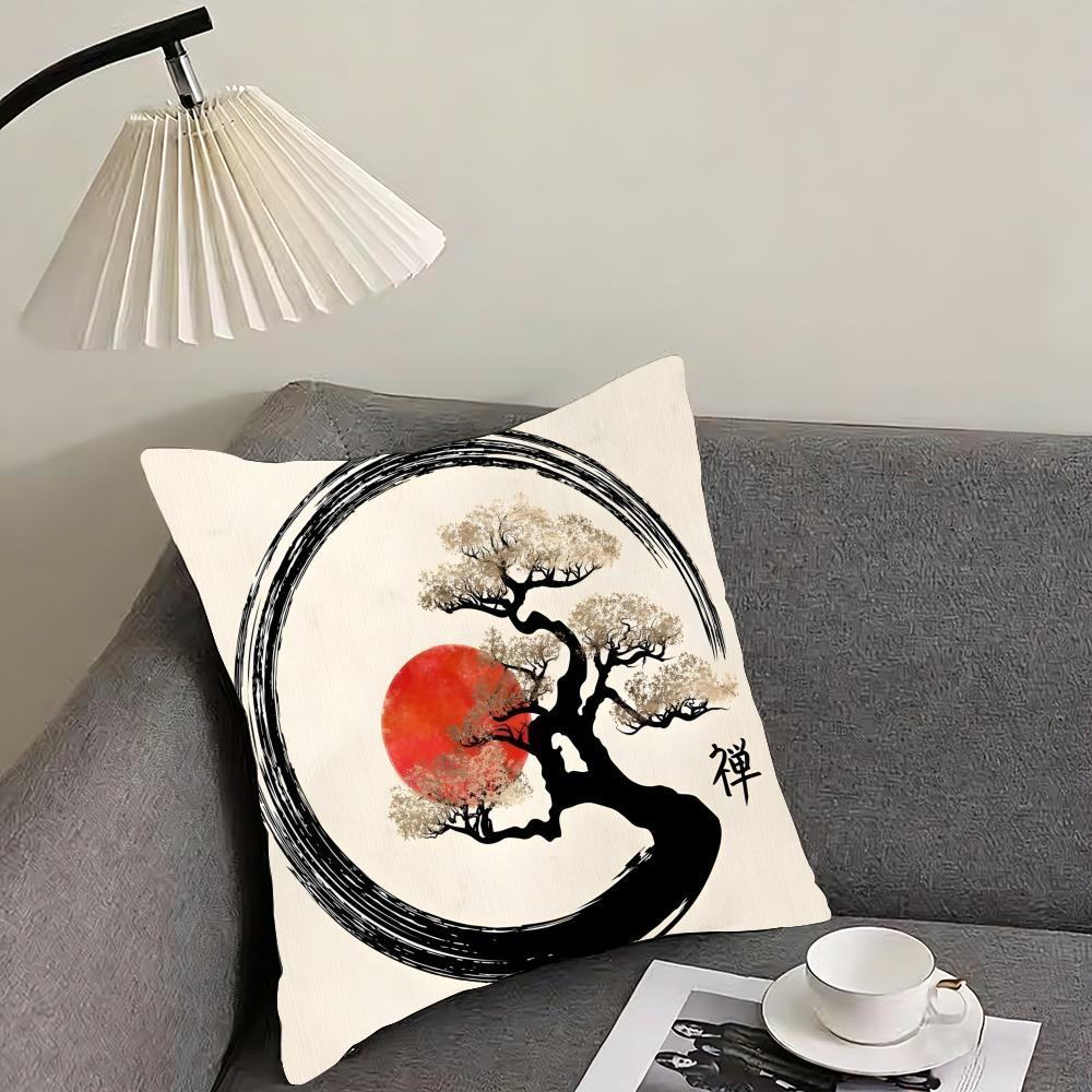 Chinese Ink Painting Style Cushion Cover Reversible Plush Pillow Cover – For Car, Sofa, Bedroom, Perfect As a Gift.