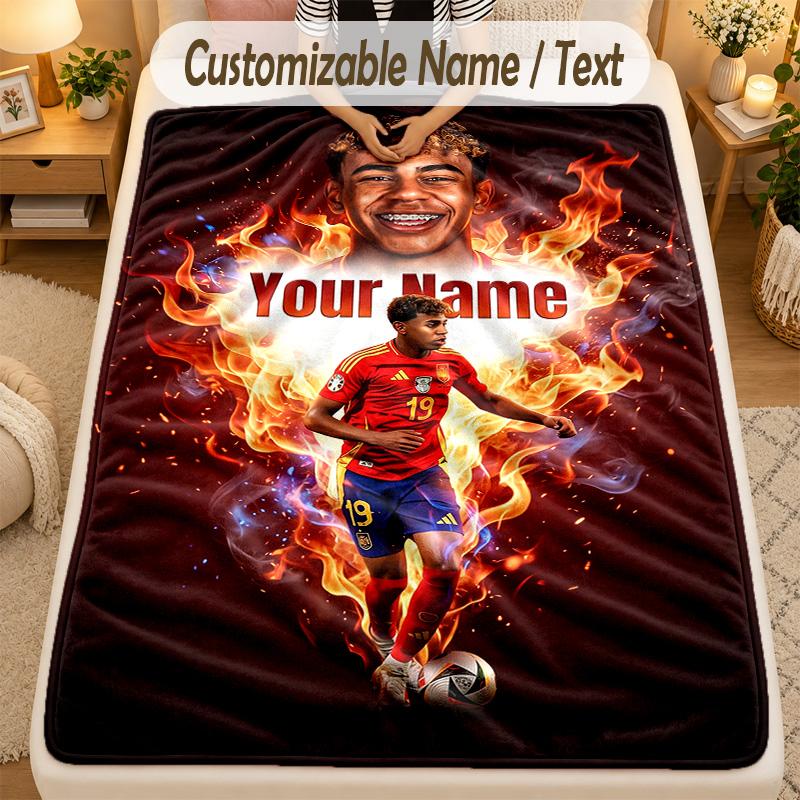 Flannel BlanketLamine Yamal Custom Name Text Personalized Soft Warm Throw Blanket Home Decor Gift
