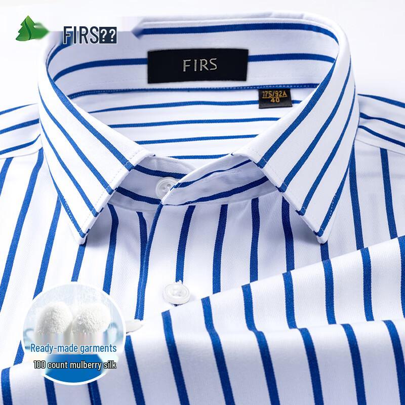 FIRS Men's Silk-Blend Non-Iron Business Casual Long-Sleeve Shirt