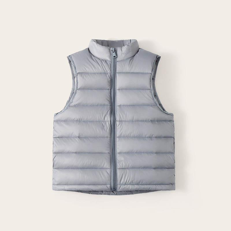Autumn and Winter Boys' and Girls' Lightweight Sleeveless Jackets with Stand-Up Collars in Solid Colours, Warm down Vests