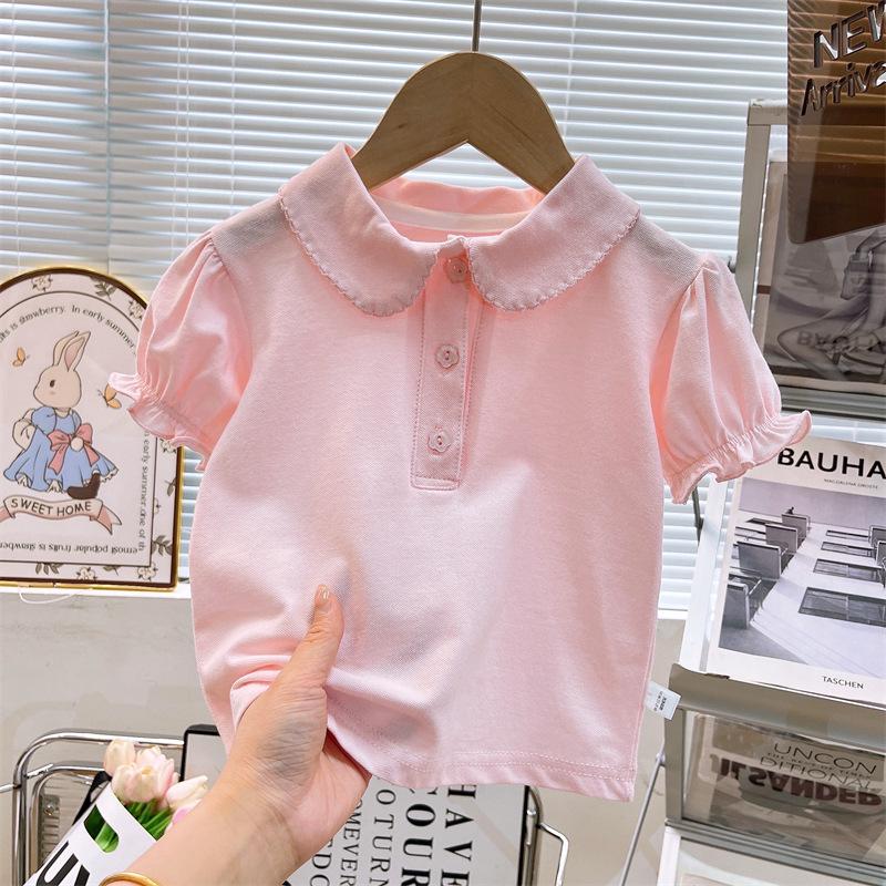 Children's Summer Polo Shirt: Unisex Short-Sleeve T-Shirt with Lapel and Lace for Boys and Girls