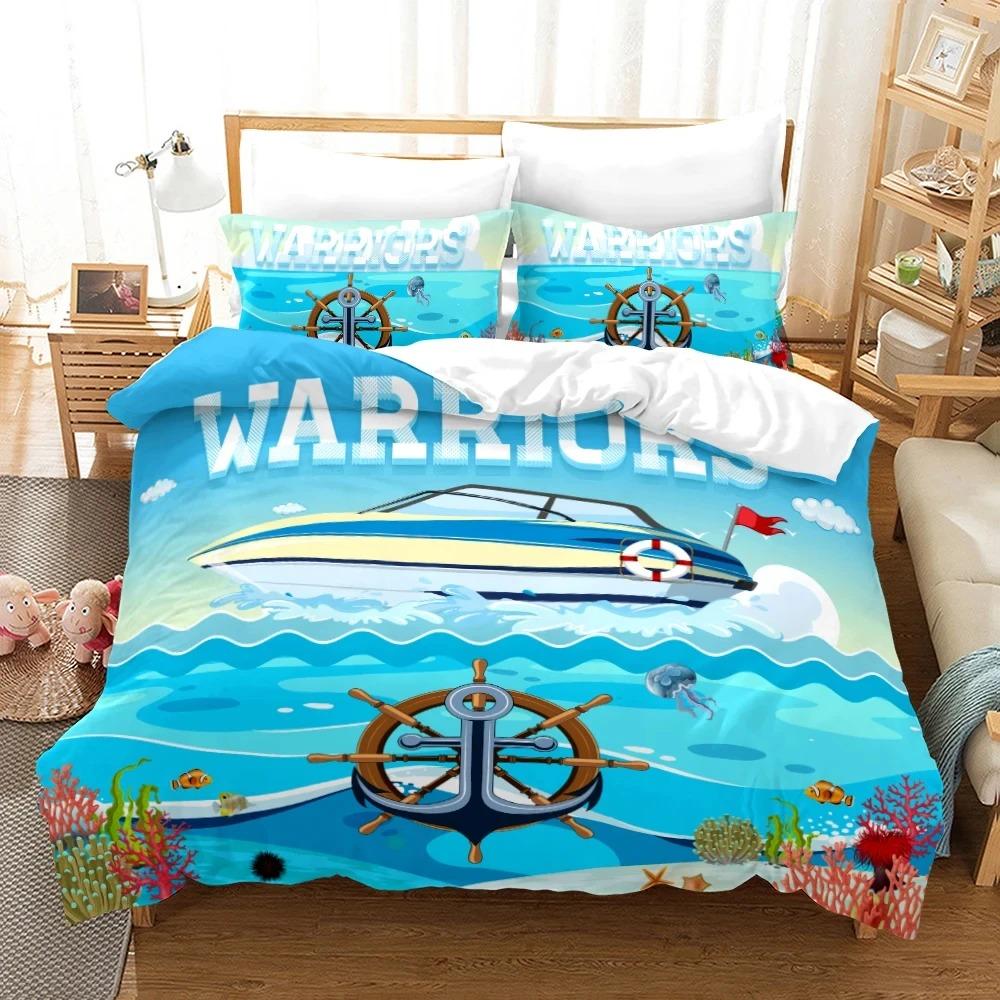 Marine Anchor Pattern Duvet Cover Set Fashion Bedding Set Ultra Soft Quilt Cover and Pillowcases for Kids Teens Boys Bedroom