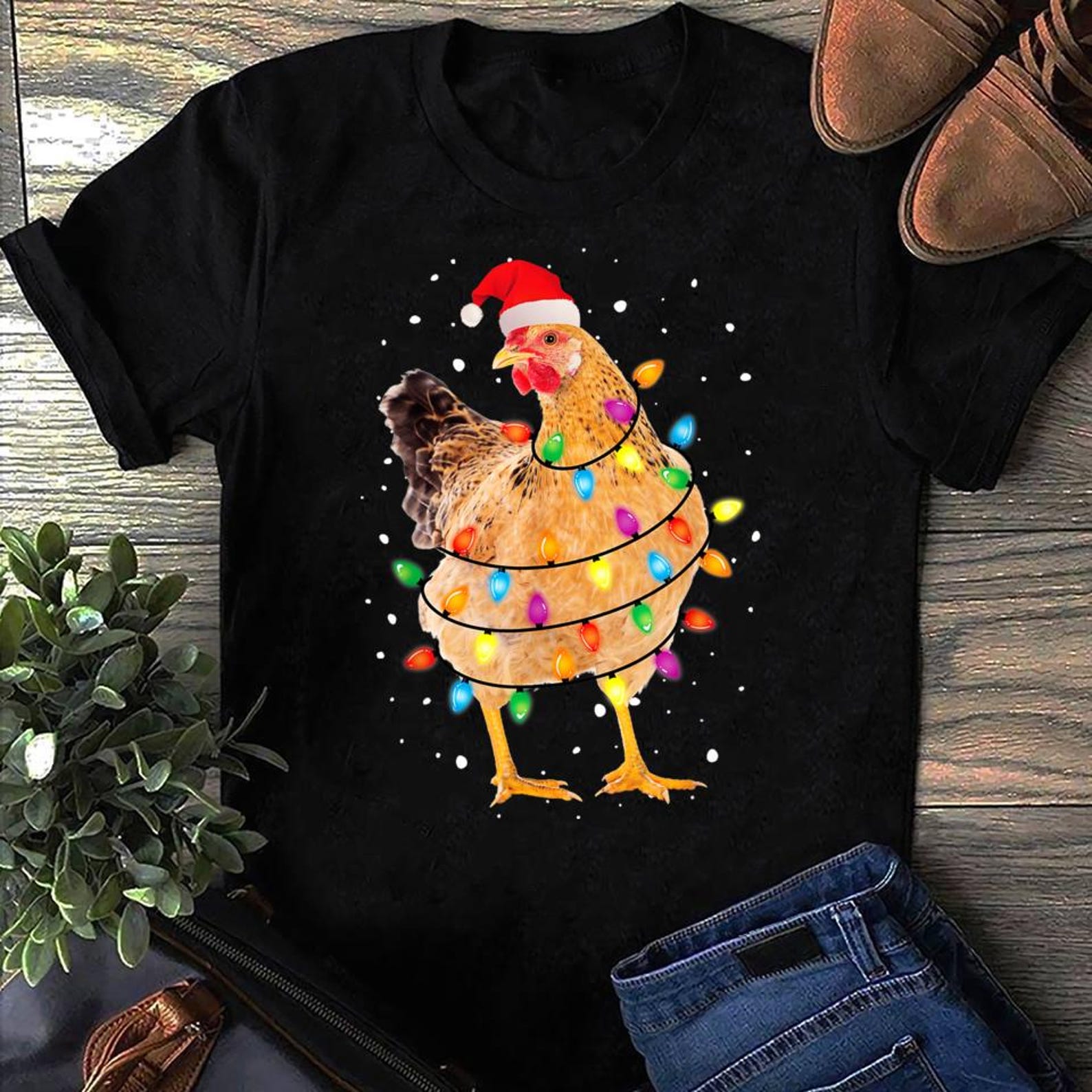 Christmas Lights Chicken Santa Xmas Tree Chicken, Farmer Gift, Funny Chicken T-Shirt, Chicken Lover, Chicken Xmas, Chicken Gifts S