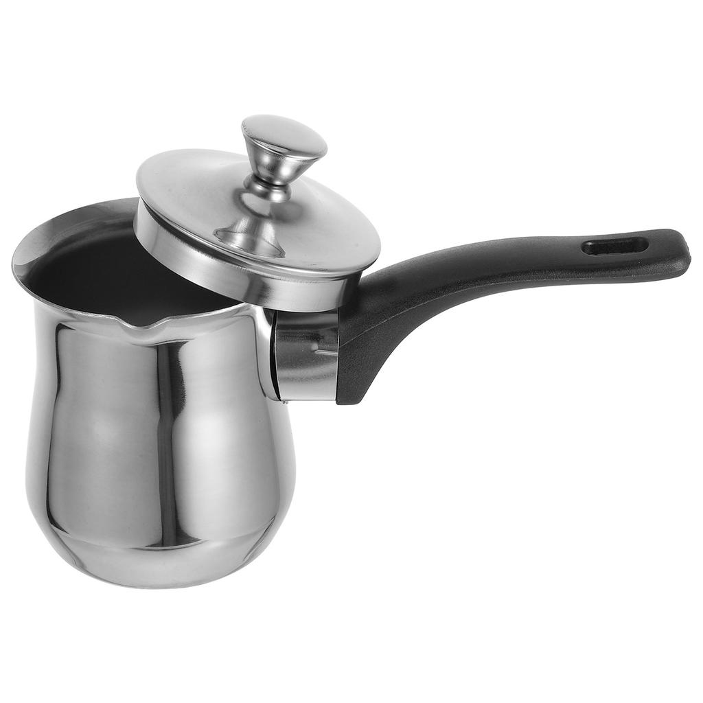 Turkish Coffee Pot 180Ml Stainless Steel with Pour Spout Handle Lid Milk Kettle Tea Pot Small Sauce Pan Stovetop Coffee Warmer