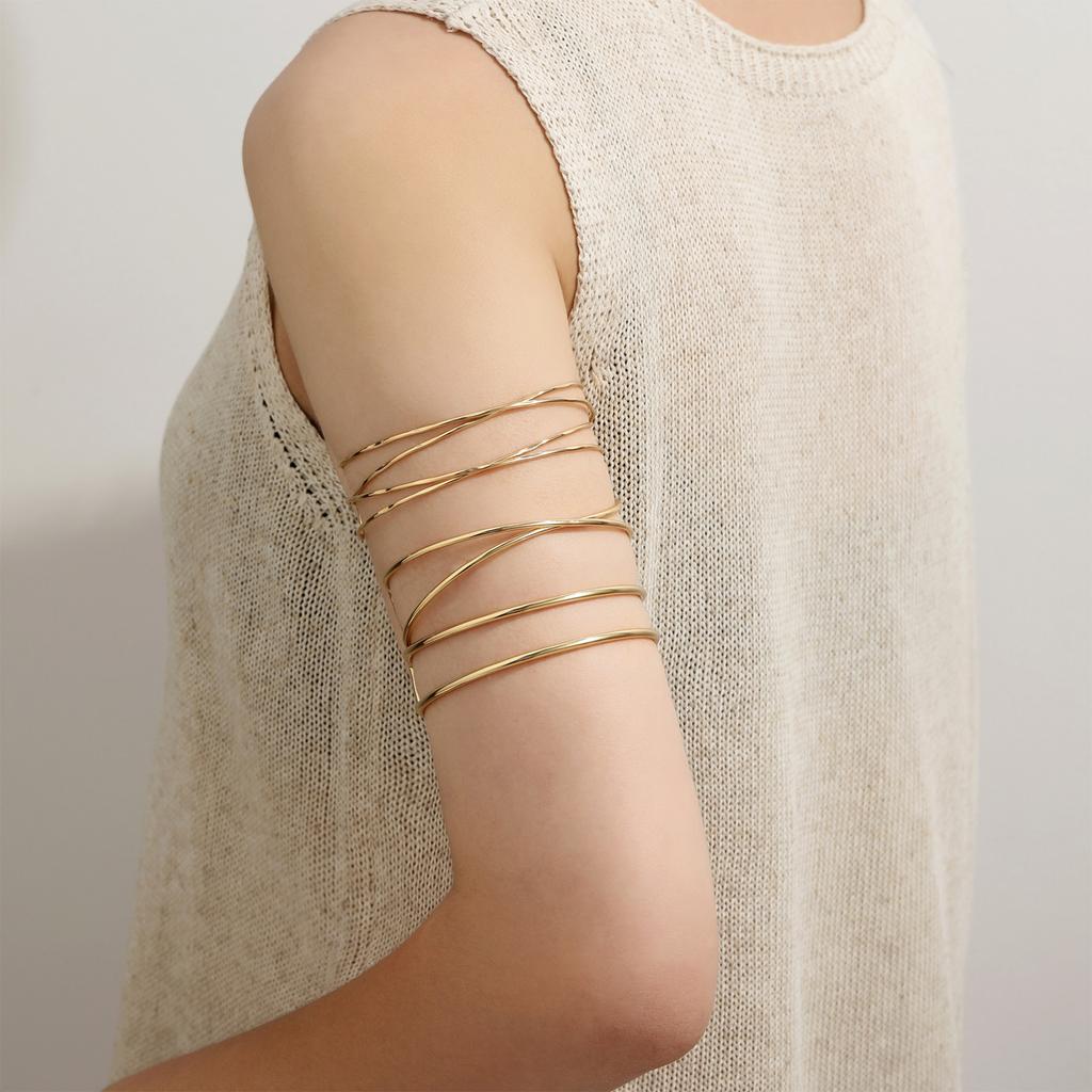 Elegant Arm Cuff Bracelet Gold Hollowed Multilayered Openwork For Women and Girl Fashion Jewelry Arm Accessories