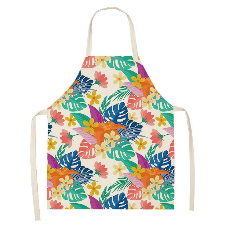 unframed Creative Plant Priinting Women Kitchen Aprons Cooking oil-proof Cotton Linen Antifouling Chef Apron 55x68cm