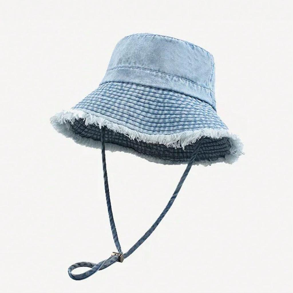 Old Rough Edge Bucket Hat Spring and Autumn New Retro Hat Women's Casual Versatile Basin Hat Washed Denim Hat