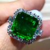 High-End Women's Emerald Tourmaline & Zirconia Adjustable Ring