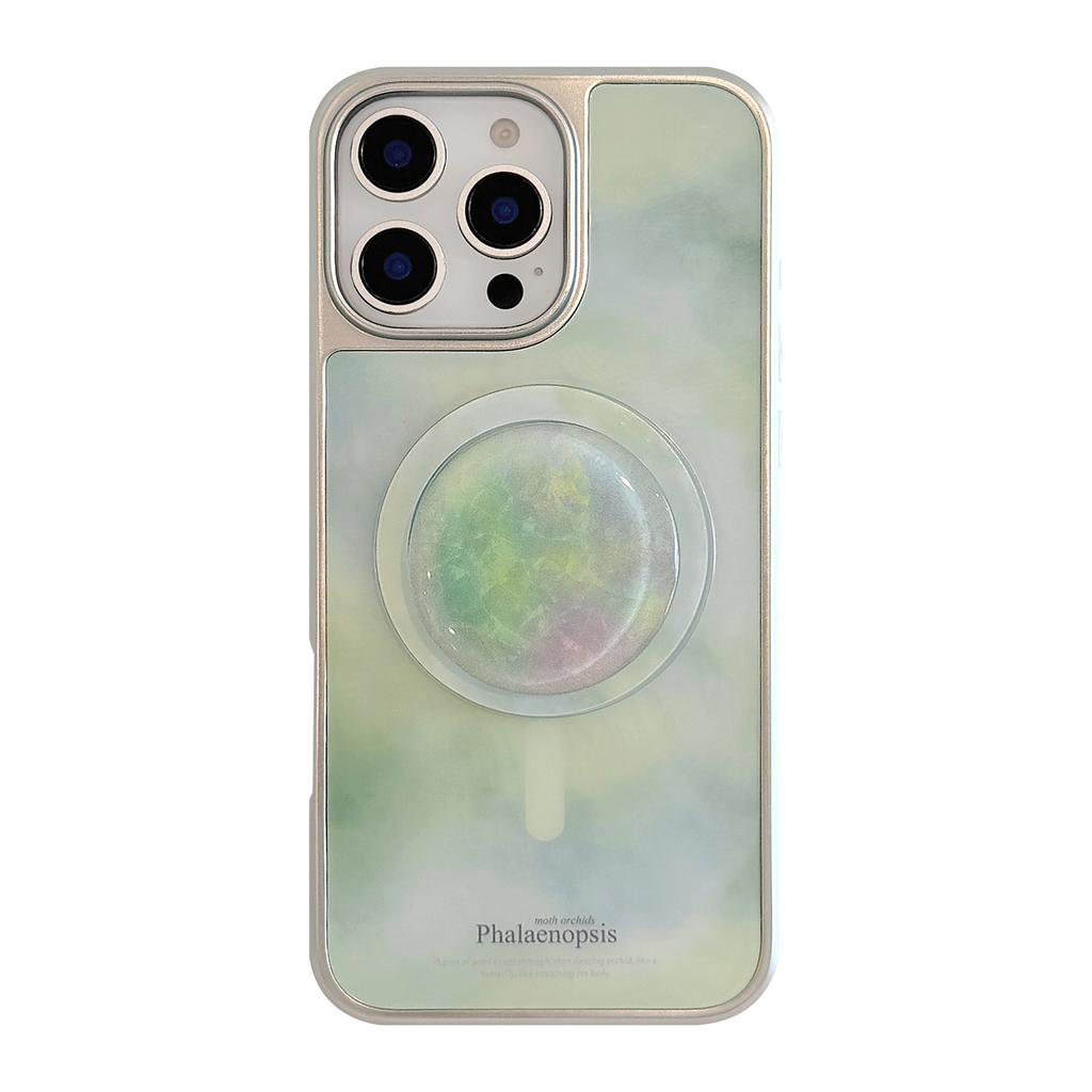 Fresh Green Marble Pattern for Apple 15 Promax Mobile Phone Case for IPhone 16 Electroplated Magnetic Stand 13 Hard
