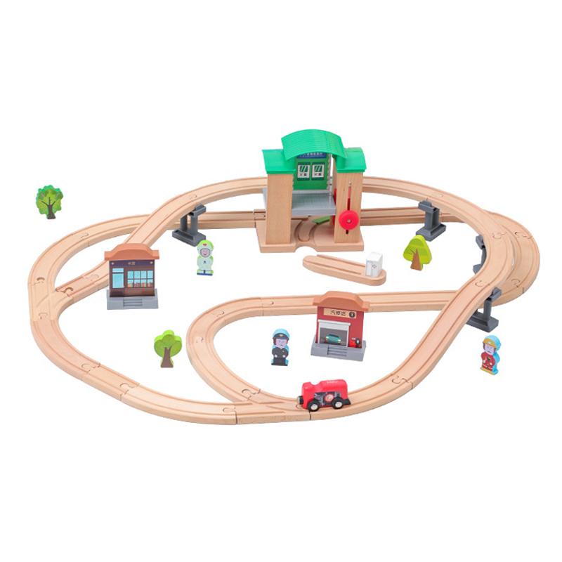 

Деревянный транзитный центральный рельсовый набор совместим со всеми марками железнодорожных игрушек, дорожные аксессуары, собранные для детей, подарки PD63