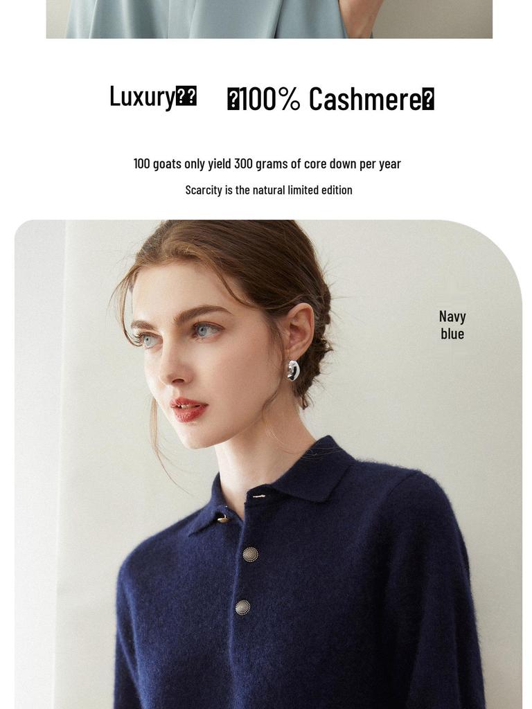 2026 Le Kasha Women's 100% Cashmere Polo Neck Short Sleeve Knit Pullover - Versatile Solid Color