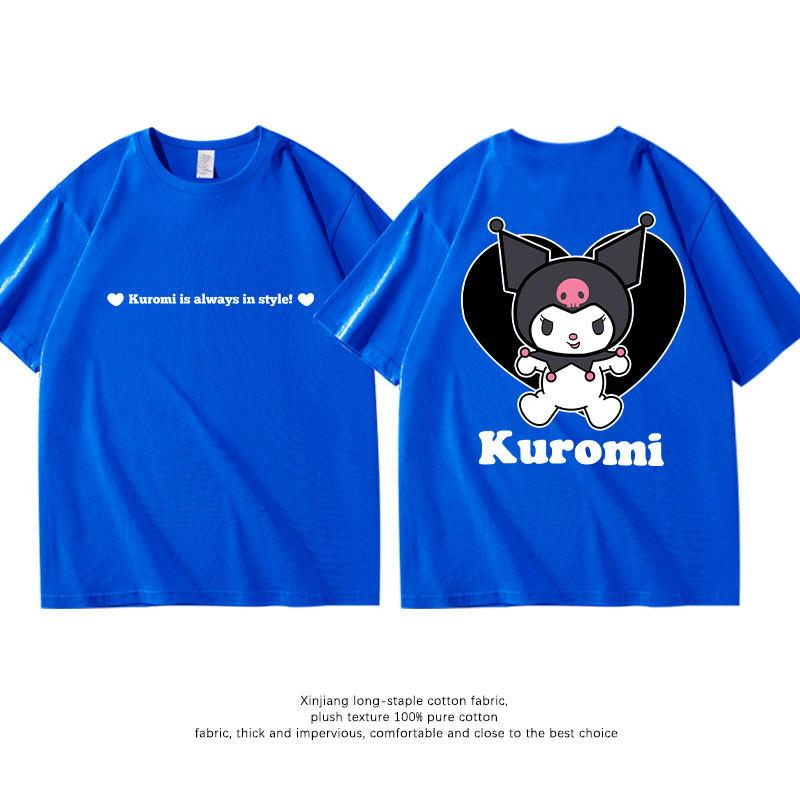 New Summer Pure Cotton Childrens Tshirt Kuromi Fashion Doublesided Printed Parentchild Outfit Round Neck Short Sleeved Shirt