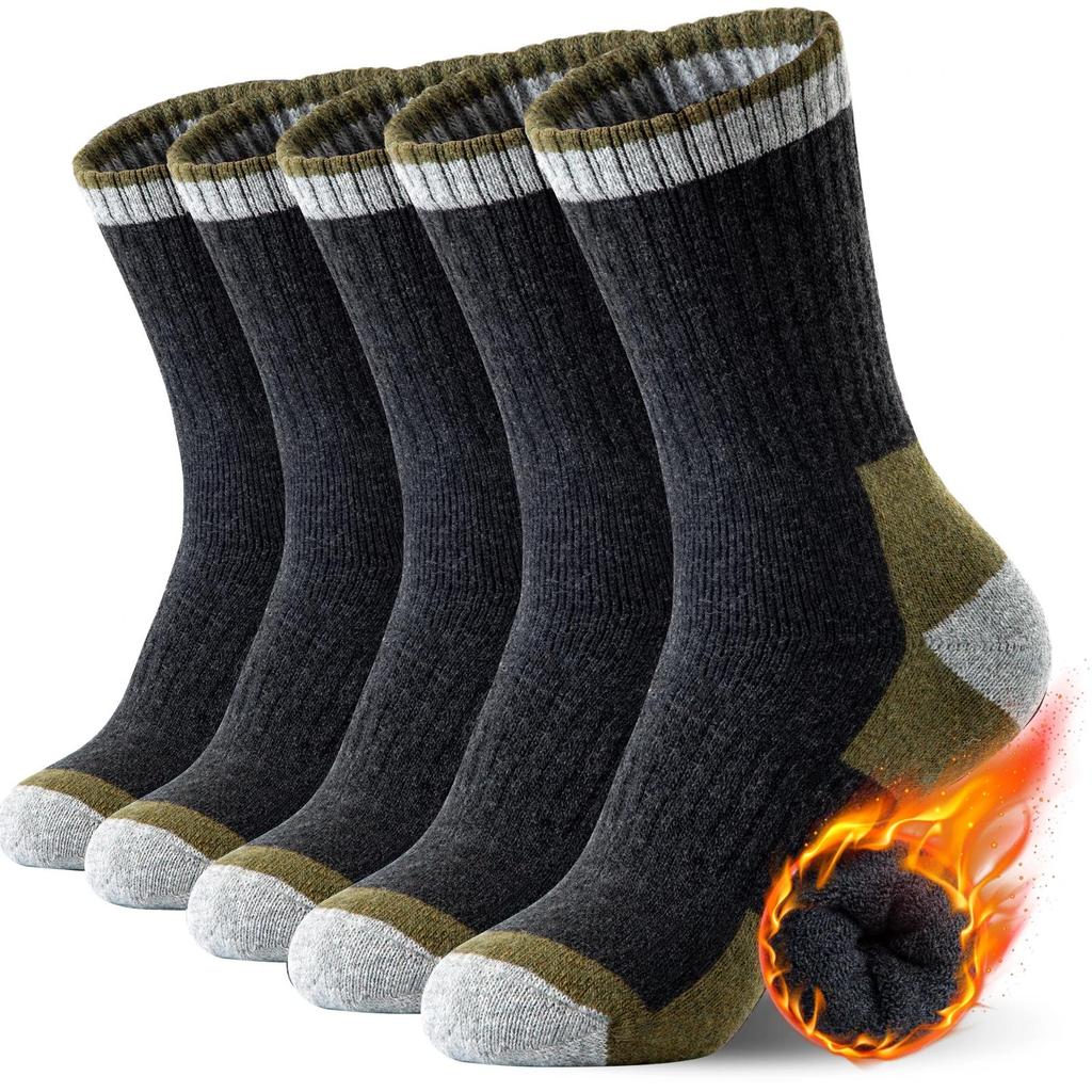 5 Pairs Merino Wool Socks Men's Wool Hiking Socks Soft Winter Warm Casual Crew Moisture-Wicking Socks for Indoors Outdoors
