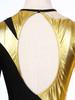 Womens Gymnastics Performance Metallic Patchwork Sheer Mesh Long Sleeve Leotard Cutout Back Shiny Rhinestone Bodysuit Dancewear