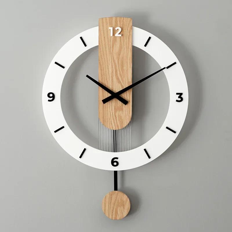

Минималистские настенные часы Nordic Modern Solid Wood Square Silent Circle Clock Креативное украшение гостиной и спальни