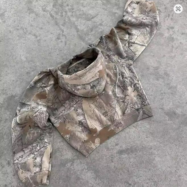 Y2K Retro Zip-Up Hoodie Herren Camouflage-Muster Reißverschluss Sweatshirt High Street Hip Hop Streetwear Oversized Unisex Camo Hoodie