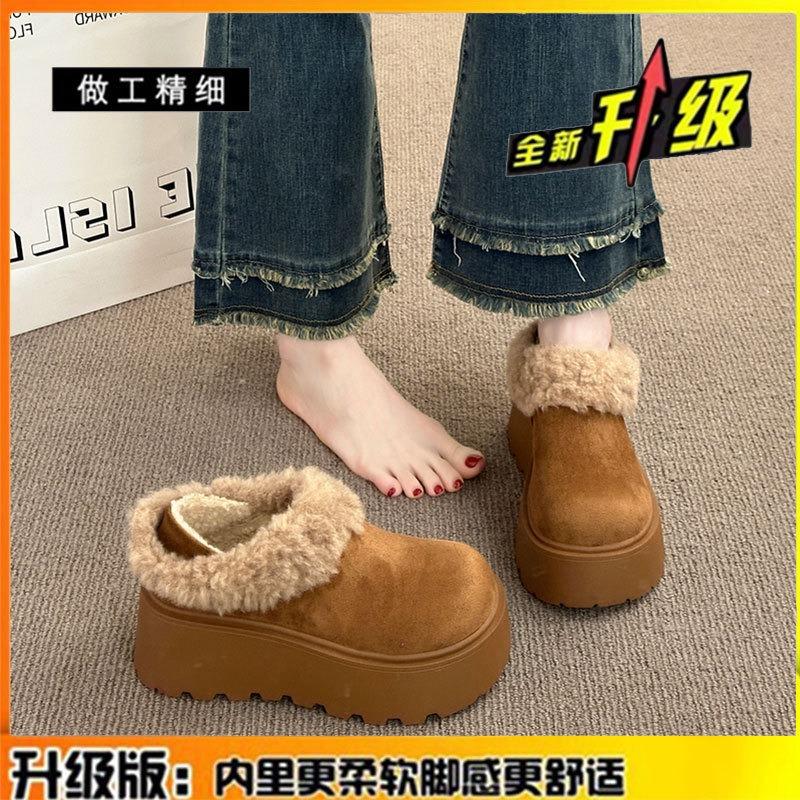 

Leather cotton shoes women s new autumn and winter piled thick-soled heightening snow boots fluffy casual shoes 39