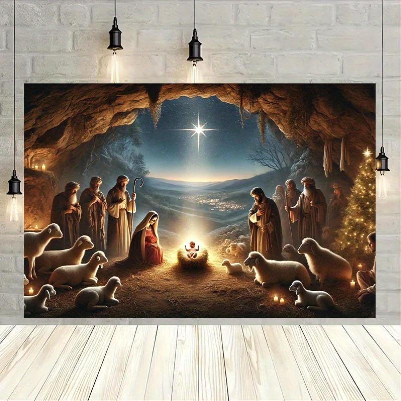 Teplá atmosféra pozadí betlému 1 kus polyesterová nástěnná látka perfektní vánoční party dekorace