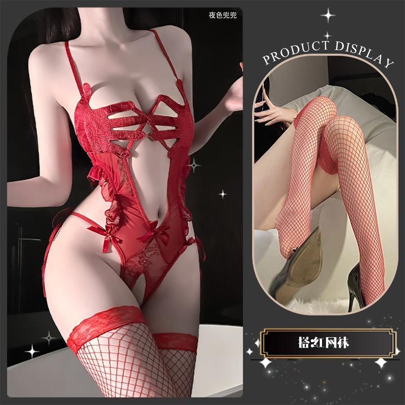 Sexy Underwear Sexy Palm Print Fun Open Crotch Onesie Perspective Hot Temptation Suit Women's Lace Hollowed Out