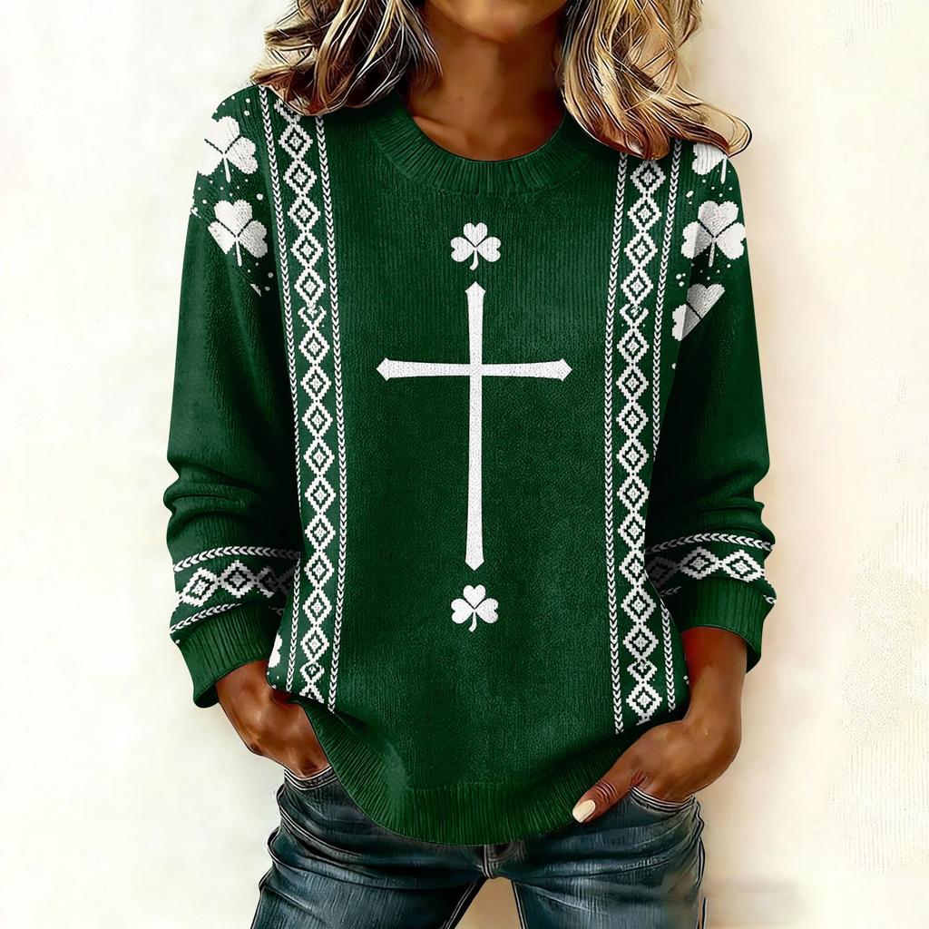 Women'S St. Patrick's Day Sweater Cute Fun Patrick's Day Sweater Spring  Long Sleeve Knitted Sweater