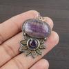 Natural Multi Fluorite Gemstone 925 Sterling Silver Jewelry  Pendant 1.6" AJP-2144