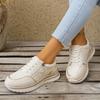 Women's Wide Width Round Toe Lace-Up Sneakers - Two-Tone Color Block Casual Flats for Fall, Fashion Breathable Walking Shoes