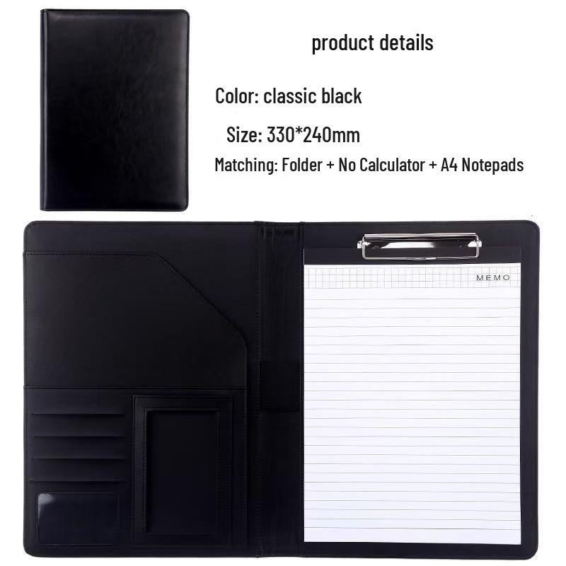 A4 Leather Business Folder with Calculator and Notepad Holder
