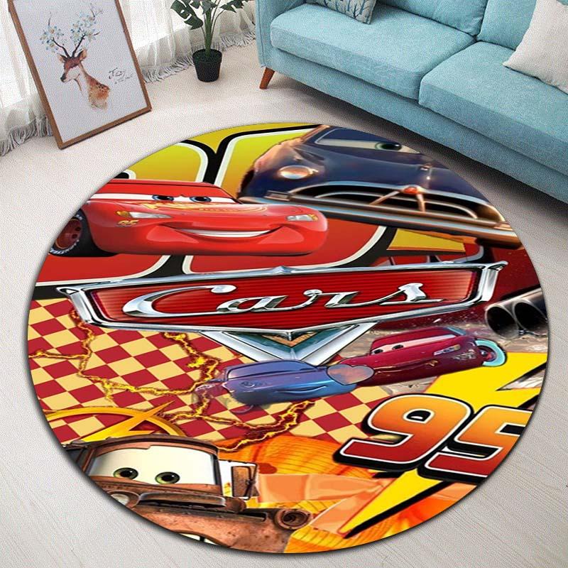 Tappeto Rotondo con Popolare Motivo Auto da Corsa Tappeto Circolare per Camera da Letto Bambini Tappetino Antiscivolo McQueen per Decorazione Casa