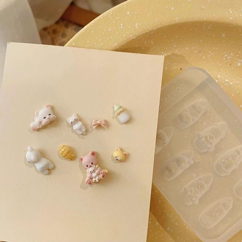 Cartoon Cat 3D Silicone Nail Art Mold Cute Bear Nail Art Carving Mold Diy Nail Art Decoration Transparent Manicure Template