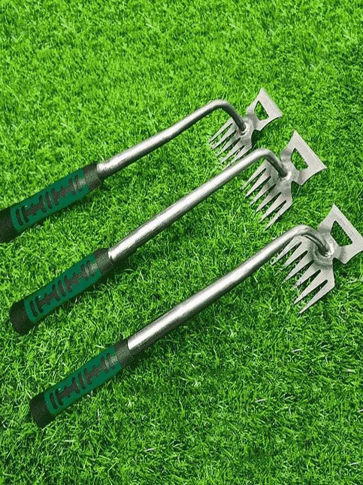 2 In 1 Garden Rake Manual Weed Grass Rooting Tool Puller Shovel 5/6/11 Tooth Weeding Removal Hand Gardening Loose Soil Tool
