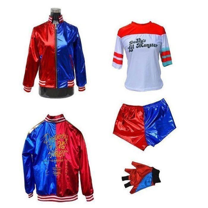 Déguisement femme - HANLIN - Clown bicolore - Veste, short et t-shirt - Polyester léger - Rouge & bleu