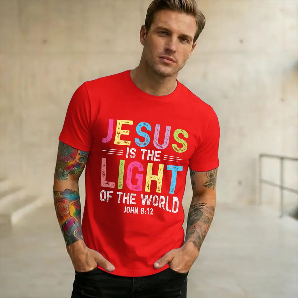 New Arrival Jesus Is The Light Of The World John 812 Christian T Shirt For Unisex Wounisex Cotton Tee Shirt Short Sleeve Clothes