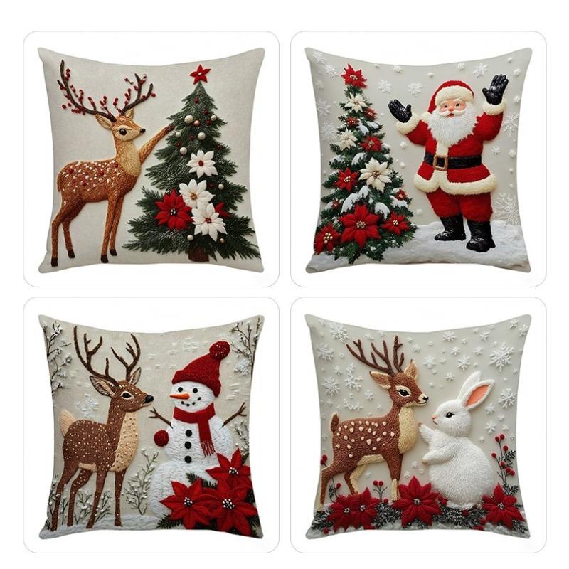 Home Decoration Rich Styles Christmas Throw Pillowcase Sofa Linen Pillowcase Soft Comfortable Cute Holiday Pillowcase 4PCS 45x45cm 3690₽