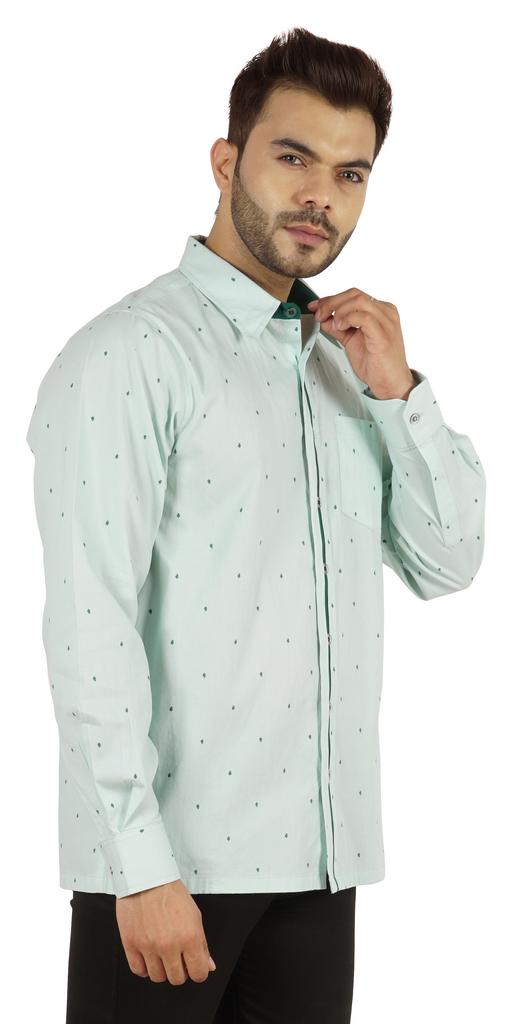 BestMan Printed Shirt For Mens Cotton Office Wear Long Sleeves Button Down Formal